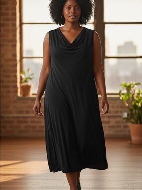 Kate Hill Sleeveless Black Cowl Neck Maxi Dress 3x